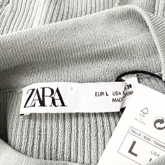 Zara Ribbed Short Sleeve Open Back Top Gray Size Large - Picture 5 of 5